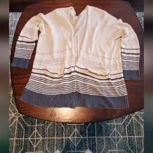 Margaret O'Leary Linen Ivory and blue striped Long Cardigan Sweater 1